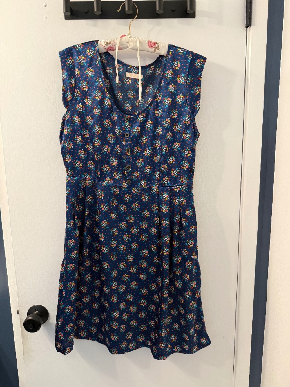 Sapphire blue dress with floral pattern